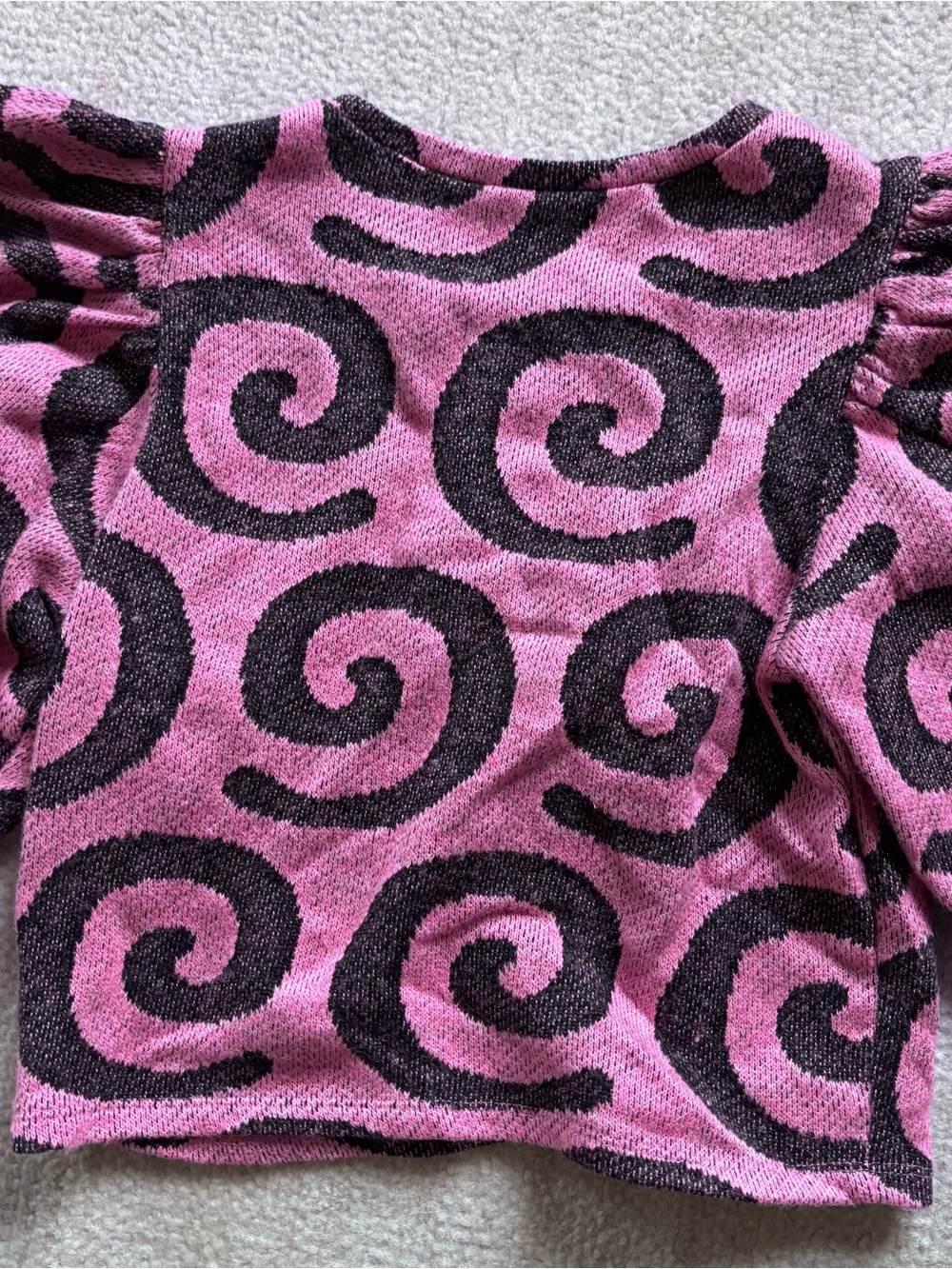 Zara Purple and Black Swirl Puff-Sleeve Crop Top Sweater Medium - Picture 9 of 9